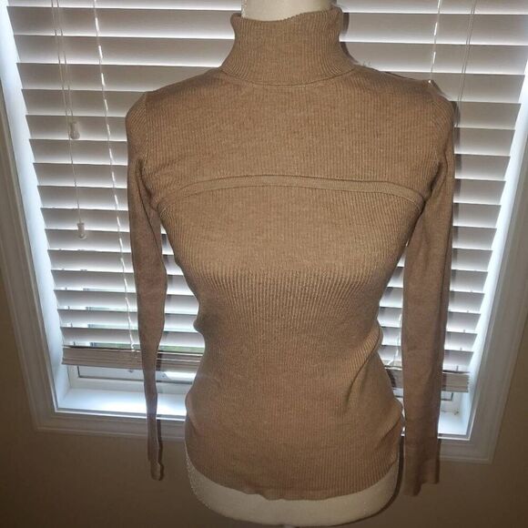 Pretty Garden Sweaters - NWT Pretty Garden Tan Stretchy Highneck Sweater -Size Small